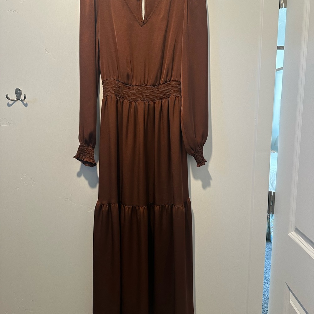 Express satin Brown Midi Dress